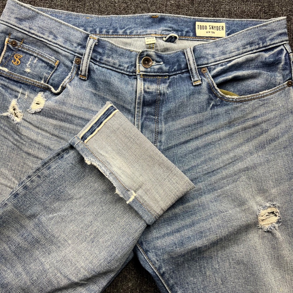 Todd Snyder Japanese Selvedge Denim Jeans Light Wash Distressed 33x32